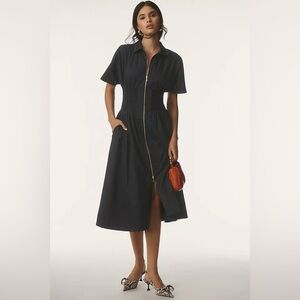 The Tommie Short-Sleeve Smocked Front-Zip Shirt Dress